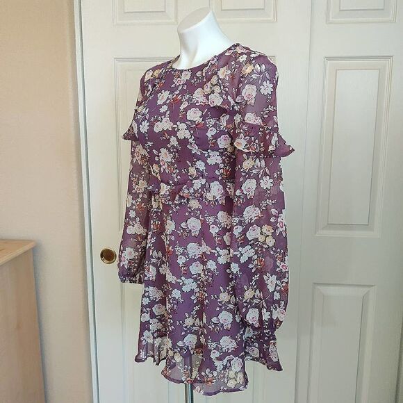 ASTR The Label floral ruffle long sleeve mini dress sz S - Picture 6 of 14